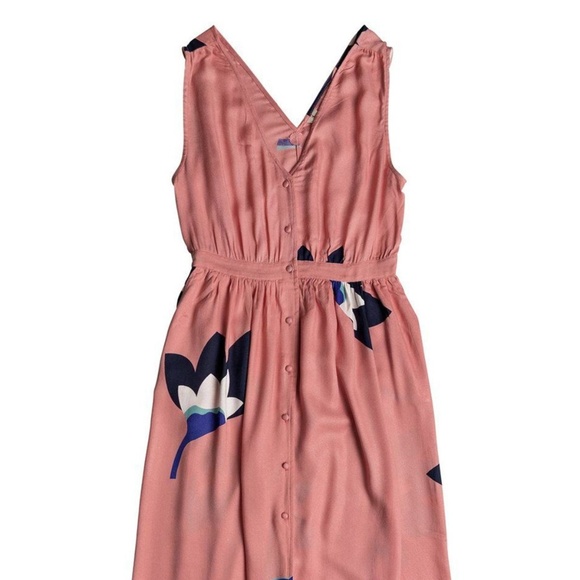 Roxy Dress -Pink- Maxi Floral Print V-Neck - Picture 2 of 4